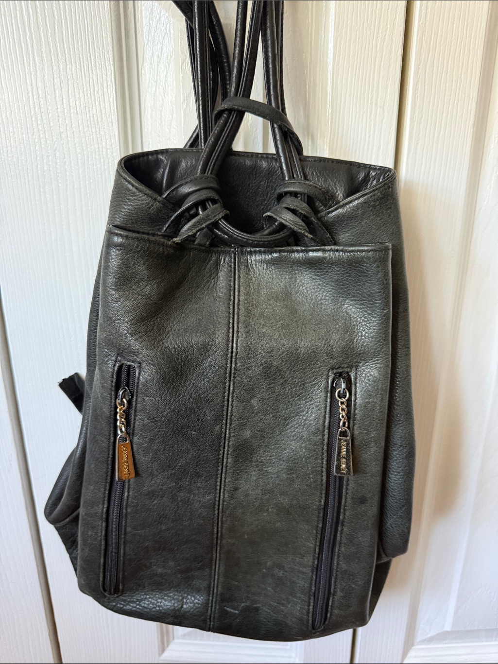 5 For $25.Black Leather Drawstring Backpack, Missing Loop Ring In Back As Pic
